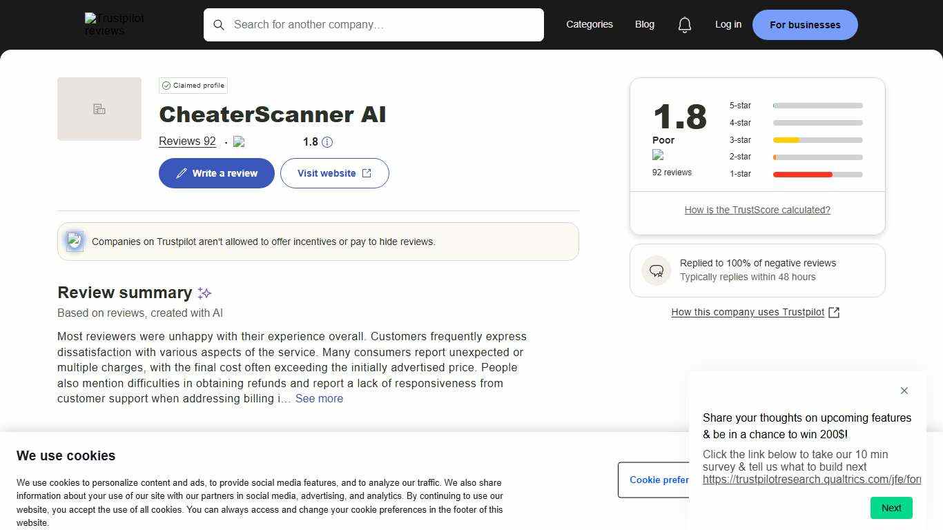 CheaterScanner AI Reviews | Read Customer Service Reviews of cheaterscanner.com